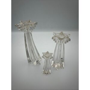Set Of 3 WMF Germany Shooting Star 24% Lead Crystal Candle Holders 8,6,4" Tall